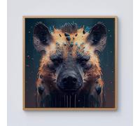 Warren Reed - Designer Hyena Face Splashart Dark Background Framed Canvas in Light Brown | Size: w40 inch x h40 inch Warren Reed - Designer Light Brown w40 inch x h40 inch