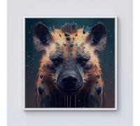 Warren Reed - Designer Hyena Face Splashart Dark Background Framed Canvas in Off-White | Size: W30" x H30" Warren Reed - Designer Off-White W30" x H30"