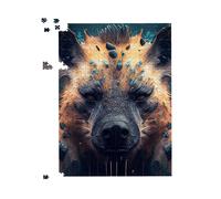 Warren Reed - Designer Hyena Face Splashart Dark Background Jigsaw Puzzle in Brown | Size: 1000 Pieces Warren Reed - Designer Brown 1000 Pieces