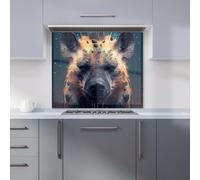 Warren Reed - Designer Hyena Face Splashart Dark Background Kitchen Splashback in Brown | Size: 900mm x 650mm Warren Reed - Designer Brown 900mm x 650mm