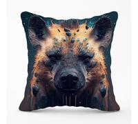 Warren Reed - Designer Hyena Face Splashart Dark Background Outdoor Cushion in Brown | Size: 45 cm x 45 cm Warren Reed - Designer Brown 45 cm x 45 cm