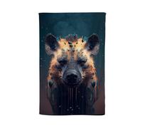 Warren Reed - Designer Hyena Face Splashart Dark Background Tea Towel in Brown Warren Reed - Designer Brown