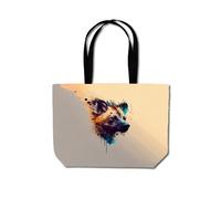 Warren Reed - Designer Hyena Face Splashart Light Background Beach Shopper Tote Bag in Brown Warren Reed - Designer Brown