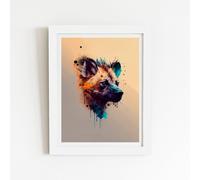 Warren Reed - Designer Hyena Face Splashart Light Background Framed Art Print in White | Size: W24" x H36" Warren Reed - Designer White W24" x H36"
