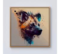 Warren Reed - Designer Hyena Face Splashart Light Background Framed Canvas in Light Brown | Size: w10 inch x h10 inch Warren Reed - Designer Light Brown w10 inch x h10 inch