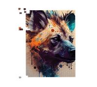 Warren Reed - Designer Hyena Face Splashart Light Background Jigsaw Puzzle in Brown | Size: 1000 Pieces Warren Reed - Designer Brown 1000 Pieces