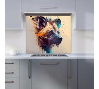 Warren Reed - Designer Hyena Face Splashart Light Background Kitchen Splashback in Brown | Size: 900mm x 750mm Warren Reed - Designer Brown 900mm x 750mm