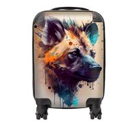 Warren Reed - Designer Hyena Face Splashart Light Background Suitcase in Brown | Size: Mini Cabin Warren Reed - Designer Brown Mini Cabin