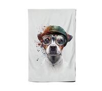 Warren Reed - Designer Jack Russell Terrier Dog With Glasses Splashart Tea Towel Warren Reed - Designer Multicolor