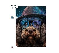 Warren Reed - Designer Labradoodle Dog With Glasses Splashart Jigsaw Puzzle | Size: 500 Piece Warren Reed - Designer Multicolor 500 Piece