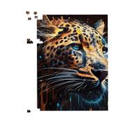 Warren Reed - Designer Leapoard Face Splashart, Dark Background Jigsaw Puzzle in Yellow | Size: 500 Piece Warren Reed - Designer Yellow 500 Piece