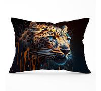 Warren Reed - Designer Leapoard Face Splashart On Dark Background Cushions in Yellow | Size: 60 cm x 60 cm Warren Reed - Designer Yellow 60 cm x 60 cm
