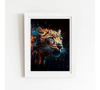 Warren Reed - Designer Leapoard Face Splashart On Dark Background Framed Art Print in White | Size: W20" x H30" Warren Reed - Designer White W20" x H30"