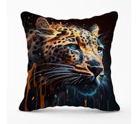Warren Reed - Designer Leapoard Face Splashart On Dark Background Outdoor Cushion in Yellow | Size: 60 cm x 60 cm Warren Reed - Designer Yellow 60 cm x 60 cm