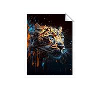 Warren Reed - Designer Leapoard Face Splashart On Dark Background Unframed Art Print | Size: W24" x H36" Warren Reed - Designer Multicolor W24" x H36"