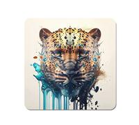 Warren Reed - Designer Leapoard Face Splashart On Light Background Coasters - Set of 4 in Yellow Warren Reed - Designer Yellow