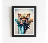 Warren Reed - Designer Leapoard Face Splashart On Light Background Framed Art Print in Black | Size: W16" x H24" Warren Reed - Designer Black W16" x H24"