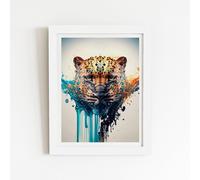 Warren Reed - Designer Leapoard Face Splashart On Light Background Framed Art Print in White | Size: W20" x H30" Warren Reed - Designer White W20" x H30"