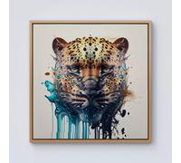 Warren Reed - Designer Leapoard Face Splashart On Light Background Framed Canvas in Light Brown | Size: w40 inch x h40 inch Warren Reed - Designer Light Brown w40 inch x h40 inch
