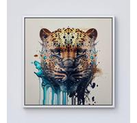 Warren Reed - Designer Leapoard Face Splashart On Light Background Framed Canvas in Off-White | Size: W30" x H30" Warren Reed - Designer Off-White W30" x H30"