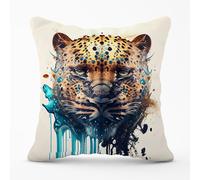 Warren Reed - Designer Leapoard Face Splashart On Light Background Outdoor Cushion in Yellow | Size: 45 cm x 45 cm Warren Reed - Designer Yellow 45 cm x 45 cm