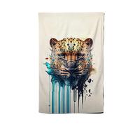 Warren Reed - Designer Leapoard Face Splashart On Light Background Tea Towel in Yellow Warren Reed - Designer Yellow