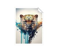 Warren Reed - Designer Leapoard Face Splashart On Light Background Unframed Art Print | Size: W8" x H10" Warren Reed - Designer Multicolor W8" x H10"
