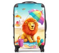 Lion On A Beach Holiday Suitcase Warren Reed - Designer Yellow Medium