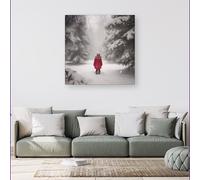 Warren Reed - Designer Little In The Snow Canvas in Red | Size: w40 inch x h40 inch Warren Reed - Designer Red w40 inch x h40 inch