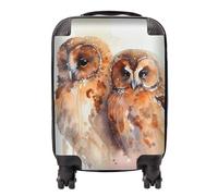 Warren Reed - Designer Loving Tawny Owls Watercolour Suitcase in Brown | Size: Medium Warren Reed - Designer Brown Medium