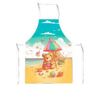 Warren Reed - Designer Lucky Teddy Bear On A Beach Holiday Junior Apron in Yellow Warren Reed - Designer Yellow