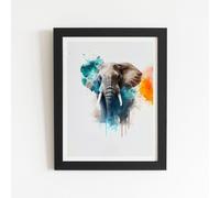 Majestic Elephant Splashart Framed Art Print Warren Reed - Designer Black W24 inch x H36 inch