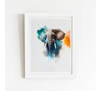 Majestic Elephant Splashart Framed Art Print Warren Reed - Designer White W12 inch x H16 inch