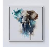 Warren Reed - Designer Majestic Elephant Splashart Framed Canvas in Off-White | Size: W16" x H16" Warren Reed - Designer Off-White W16" x H16"