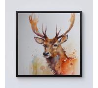 Majestic Stag Watercolour Framed Canvas Warren Reed - Designer Black W30 inch x H30 inch