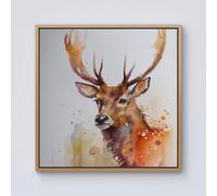 Majestic Stag Watercolour Framed Canvas Warren Reed - Designer Light Brown W30 inch x H30 inch