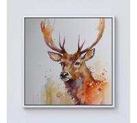 Majestic Stag Watercolour Framed Canvas Warren Reed - Designer Off White W30 inch x H30 inch