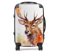 Majestic Stag Watercolour Suitcase Warren Reed - Designer Brown Cabin