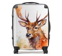 Majestic Stag Watercolour Suitcase Warren Reed - Designer Brown Large