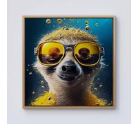 Warren Reed - Designer Meerkat With Golden Glasses Splashart Framed Canvas in Light Brown | Size: W30" x H30" Warren Reed - Designer Light Brown W30" x H30"