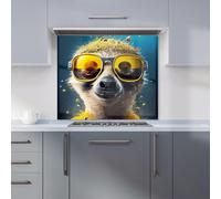 Warren Reed - Designer Meerkat With Golden Glasses Splashart Kitchen Splashback in Yellow | Size: 600mm x 750mm Warren Reed - Designer Yellow 600mm x 750mm