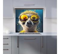 Warren Reed - Designer Meerkat With Golden Glasses Splashart Kitchen Splashback in Yellow | Size: 700mm x 750mm Warren Reed - Designer Yellow 700mm x 750mm