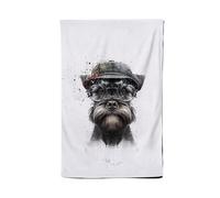 Warren Reed - Designer Miniature Schnauzer Dog With Glasses Splashart Tea Towel Warren Reed - Designer Multicolor