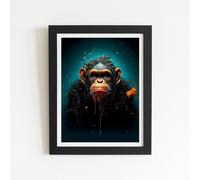 Warren Reed - Designer Monkey Face Splashart Blue Framed Art Print in Black | Size: W16" x H24" Warren Reed - Designer Black W16" x H24"