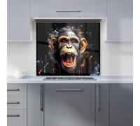 Warren Reed Designer Splashart Monkey Face Glass Kitchen Splashback 65 x 60cm - Size: 65 x 60 x 0.6cm - Orange - Warren Reed - Designer - Wilko