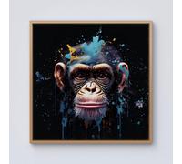 Warren Reed - Designer Monkey Face Splashart with Blue Framed Canvas in Light Brown | Size: w10 inch x h10 inch Warren Reed - Designer Light Brown w10 inch x h10 inch