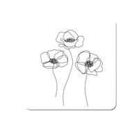 Warren Reed - Designer Monochrome Line Drawn Poppies Coasters - Set of 4 in White Warren Reed - Designer White