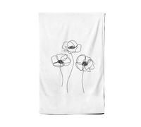 Warren Reed - Designer Monochrome Line Drawn Poppies Tea Towel in White Warren Reed - Designer White