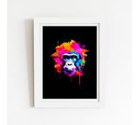 Warren Reed - Designer Multi Coloured Monkey Face Framed Art Print in White | Size: W20" x H30" Warren Reed - Designer White W20" x H30"