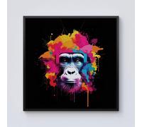 Warren Reed - Designer Multi Coloured Monkey Face Framed Canvas in Black | Size: w40 inch x h40 inch Warren Reed - Designer Black w40 inch x h40 inch